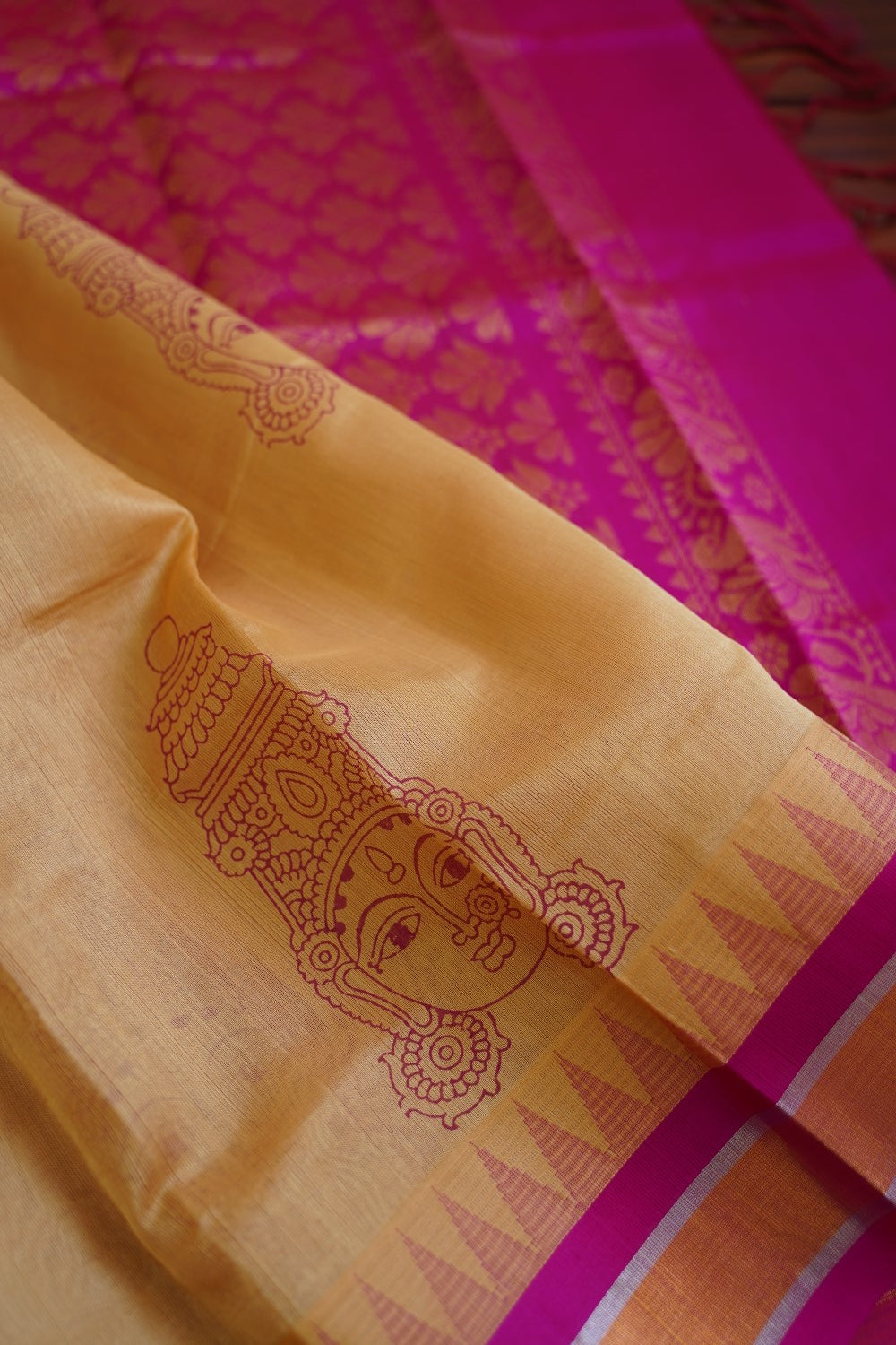 Block Printed Kanchi  Silk Cotton Saree With Zari Border  PC10540