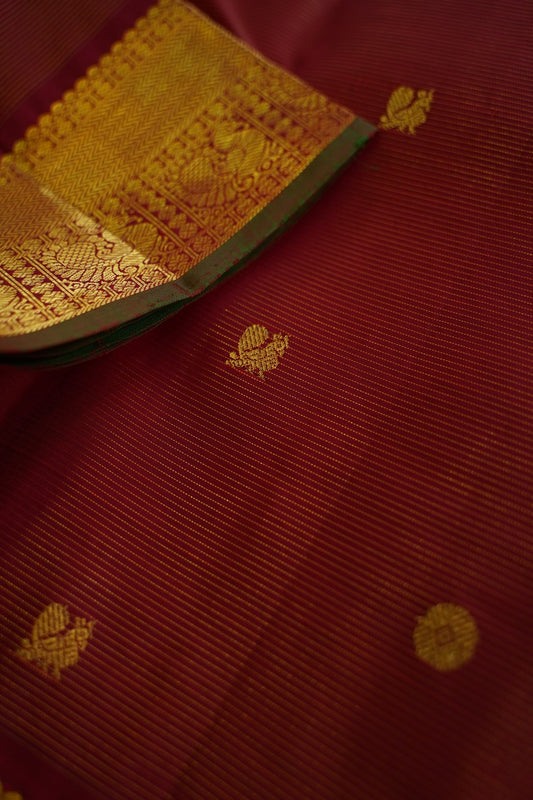 Forest Green Kanchi Checks Silk Cotton Saree With Zari Border PC10711