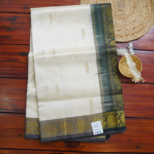 White  Kanchi  Silk Cotton Saree With Zari Border PC10741