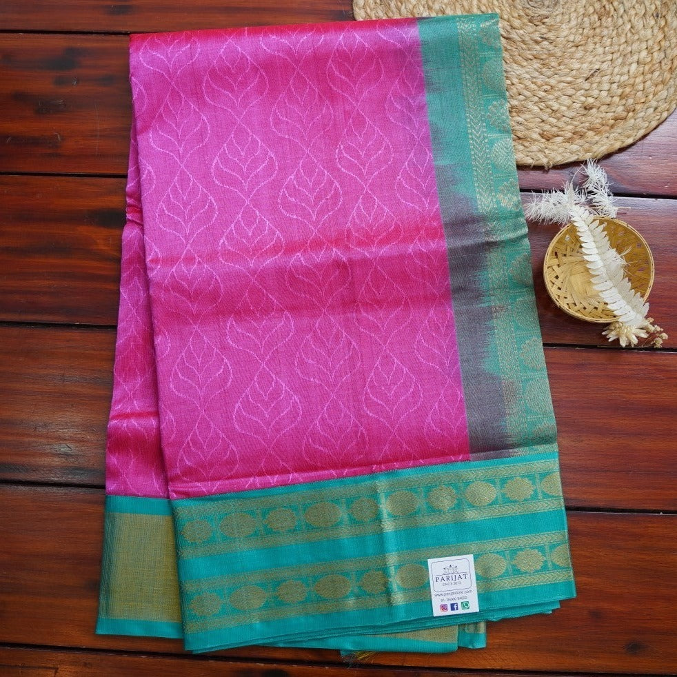 Bright Pink Kanchi Silk Cotton Saree PC10744