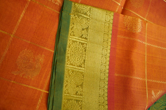Dark Purple Brinjal Ponduru handloom Cotton Saree PC10731