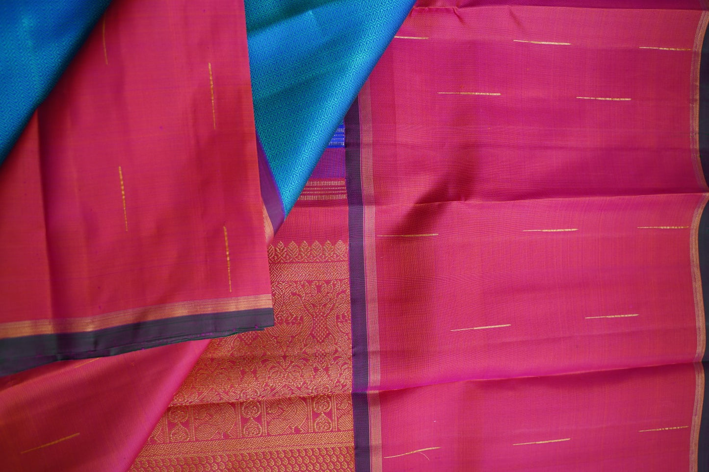 Blue With Sea Green  Double Shade Pure Kanchi Silk Saree PC10746