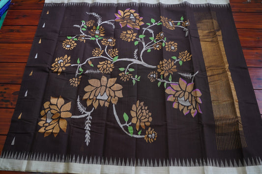 Brown Jamdani  Ponduru handloom Cotton Saree PC10733