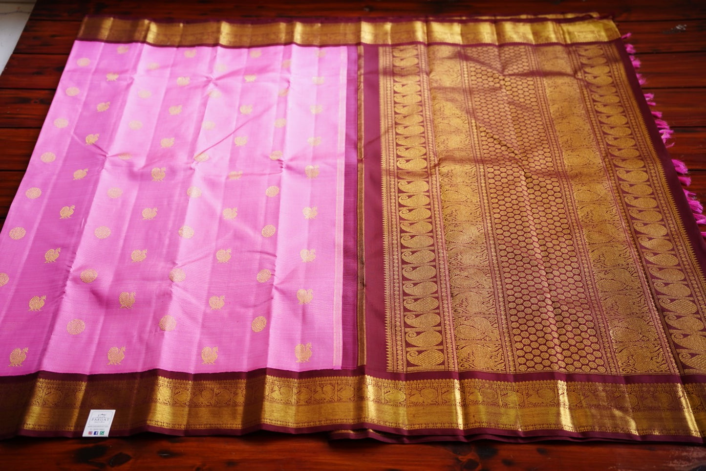 Pink Vairaoosi Korvai Pure 4gm gold Kanchi Silk Saree PC10758