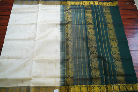White  Kanchi  Silk Cotton Saree With Zari Border PC10741