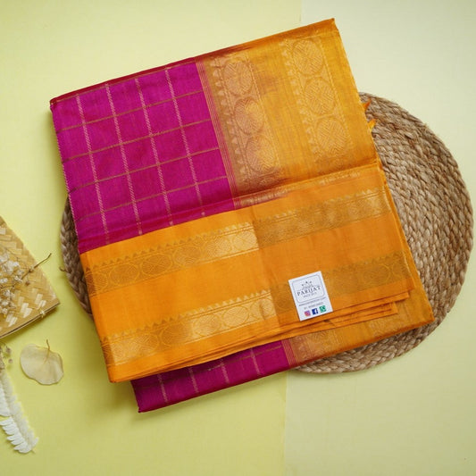 Pink Kanchi Checks Silk Cotton Saree With Zari Border  PC10781