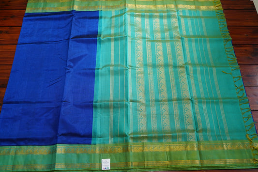 Blue  Kanchi  Silk Cotton Saree With Zari Border  PC10820