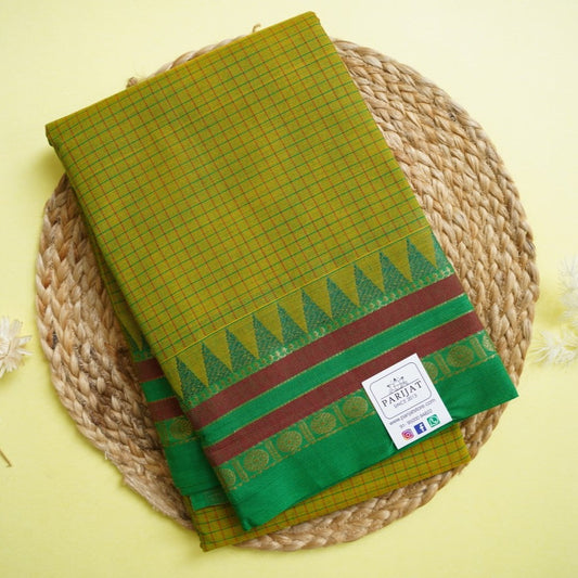Magandhi Green  Chettinad Checks handloom Cotton Saree With Zari  Border PC10854