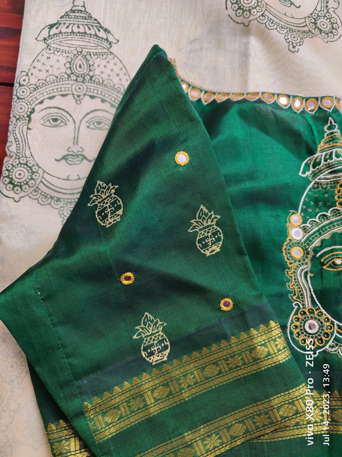 Block Printed  Kanchi Handloom Silk Cotton Saree & Blouse Set PC9557