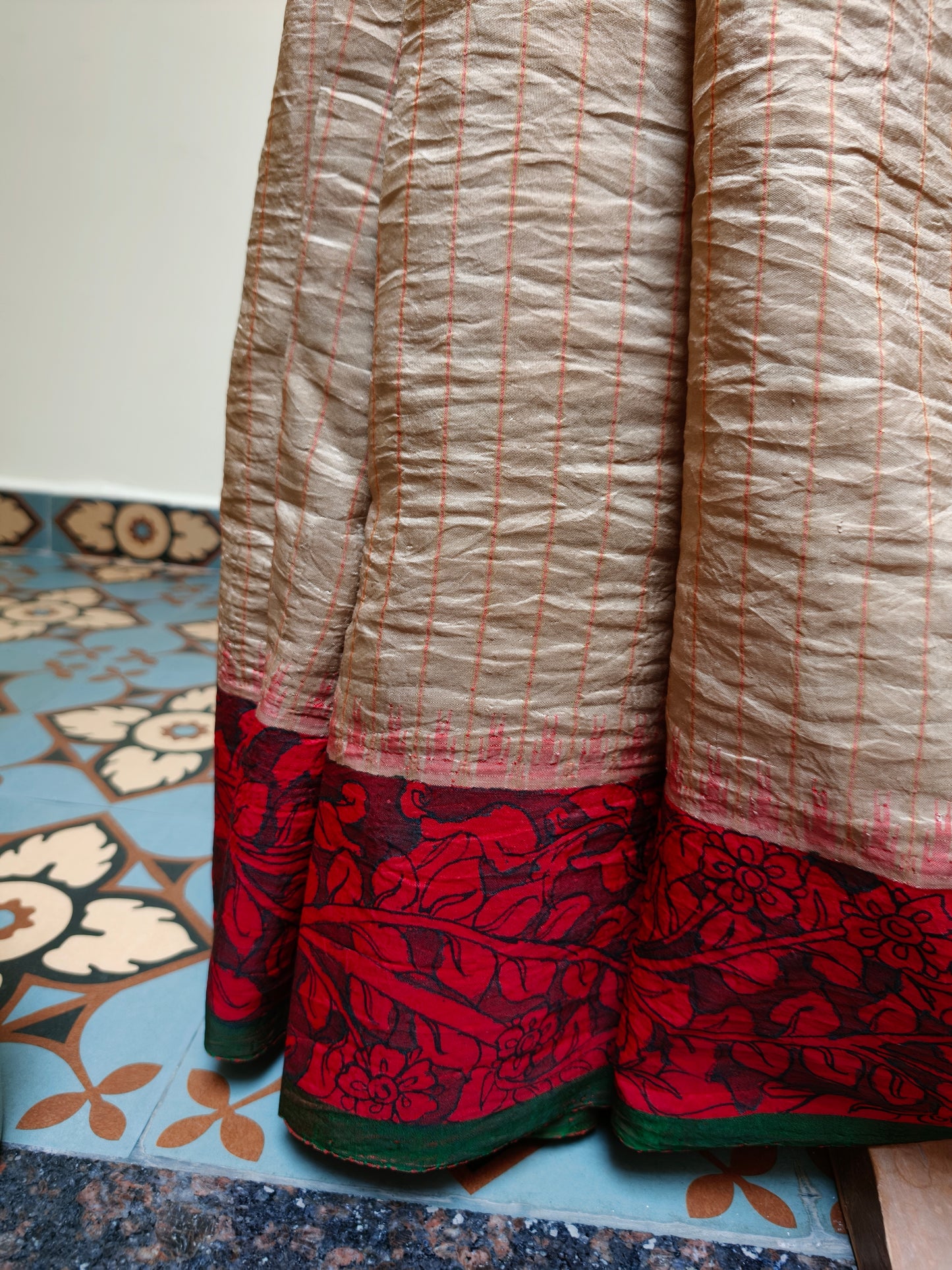 Gadwal hand painted kalamkari silk saree - Virupa