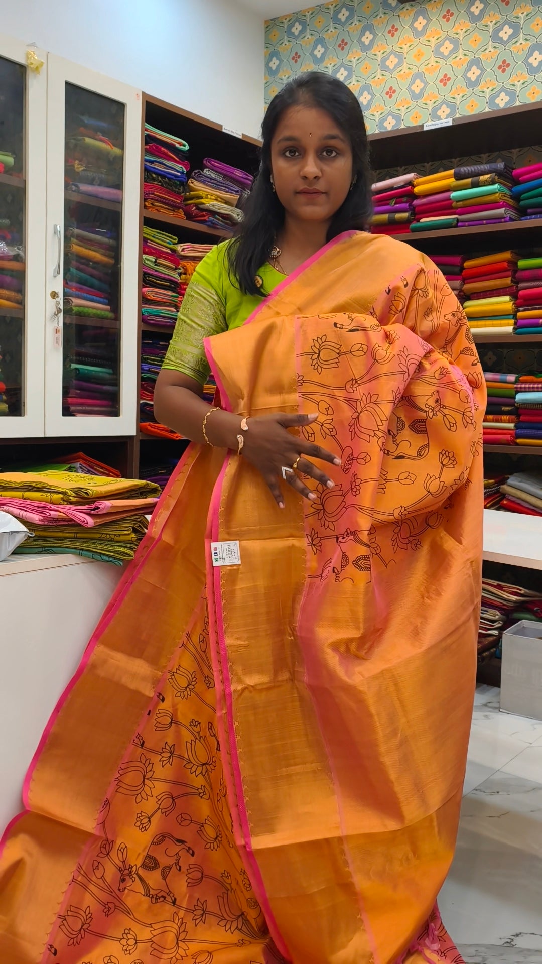 Block printed silk cotton handloom saree