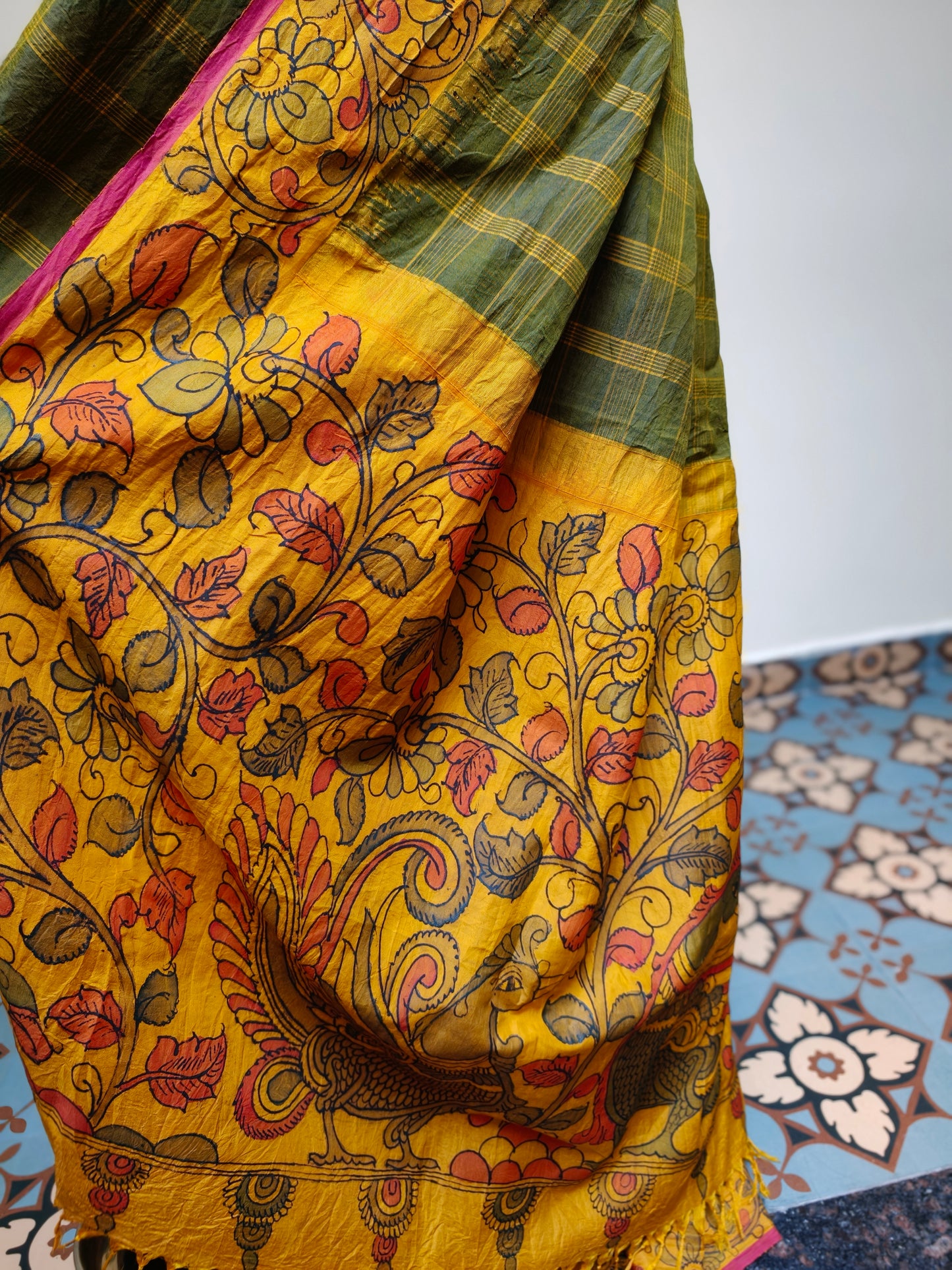 Gadwal hand painted kalamkari Silk Saree -Kamali