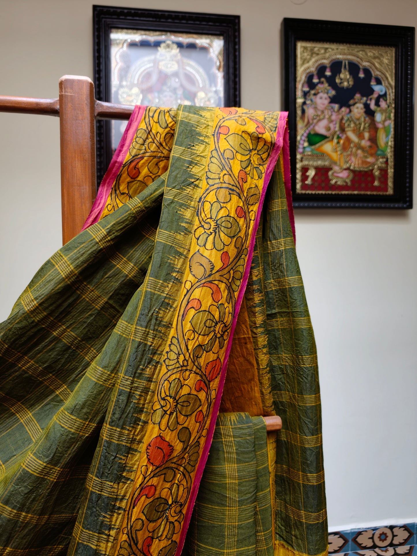Gadwal hand painted kalamkari Silk Saree -Kamali