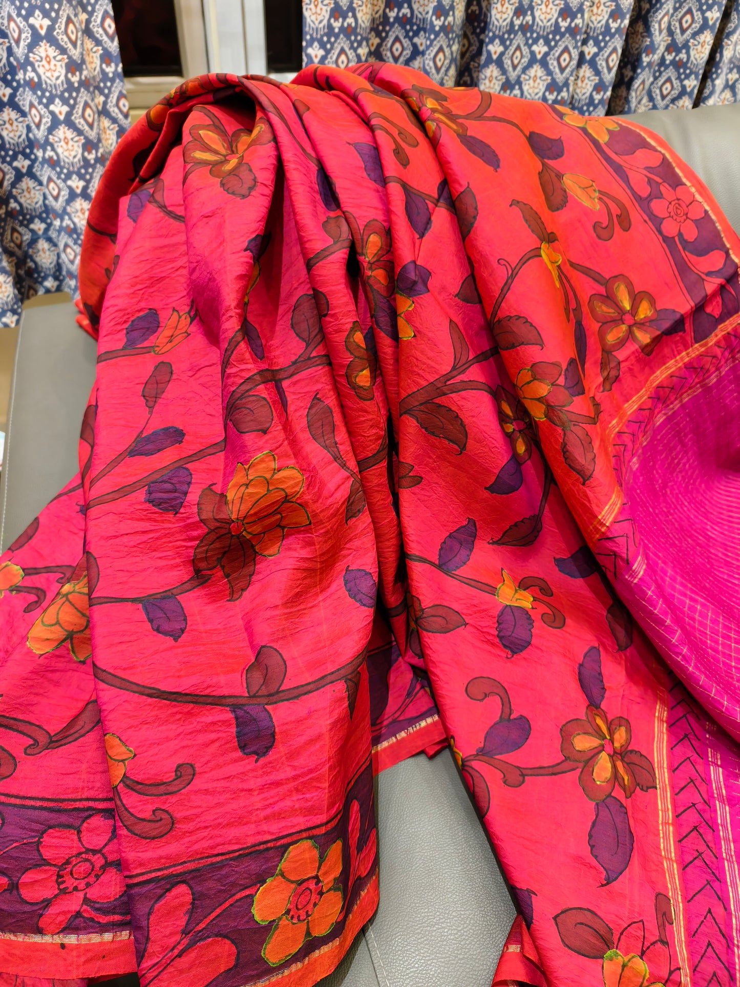 Kanchi hand painted kalamkari silk saree - Hamsa