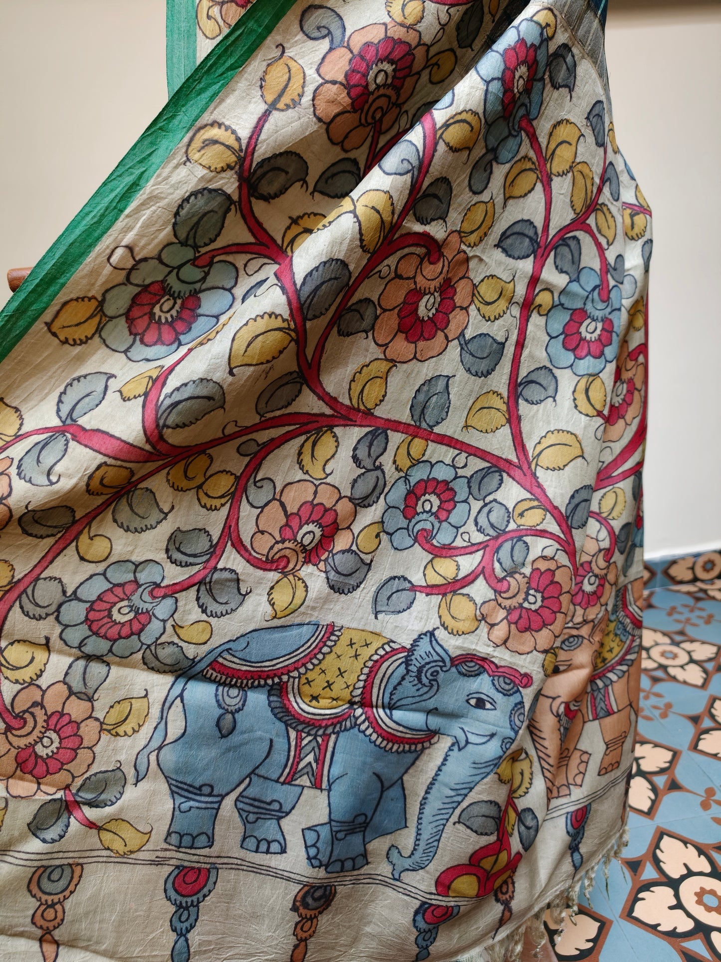 Gadwal hand painted kalamkari silk saree - Mohini