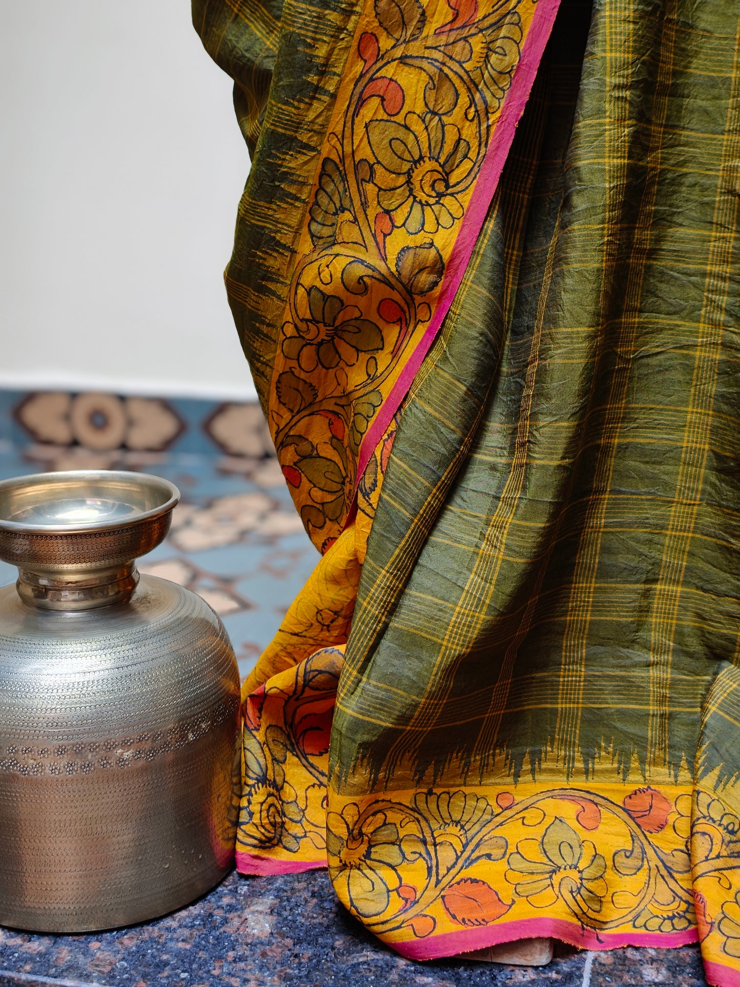 Gadwal hand painted kalamkari Silk Saree -Kamali