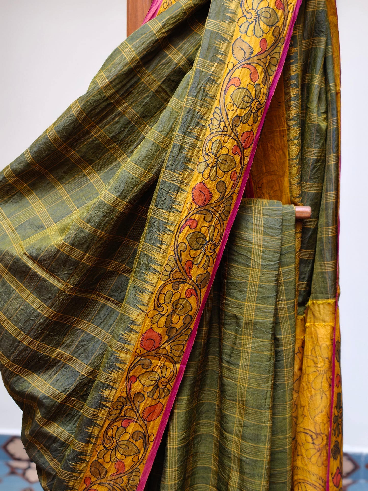 Gadwal hand painted kalamkari Silk Saree -Kamali