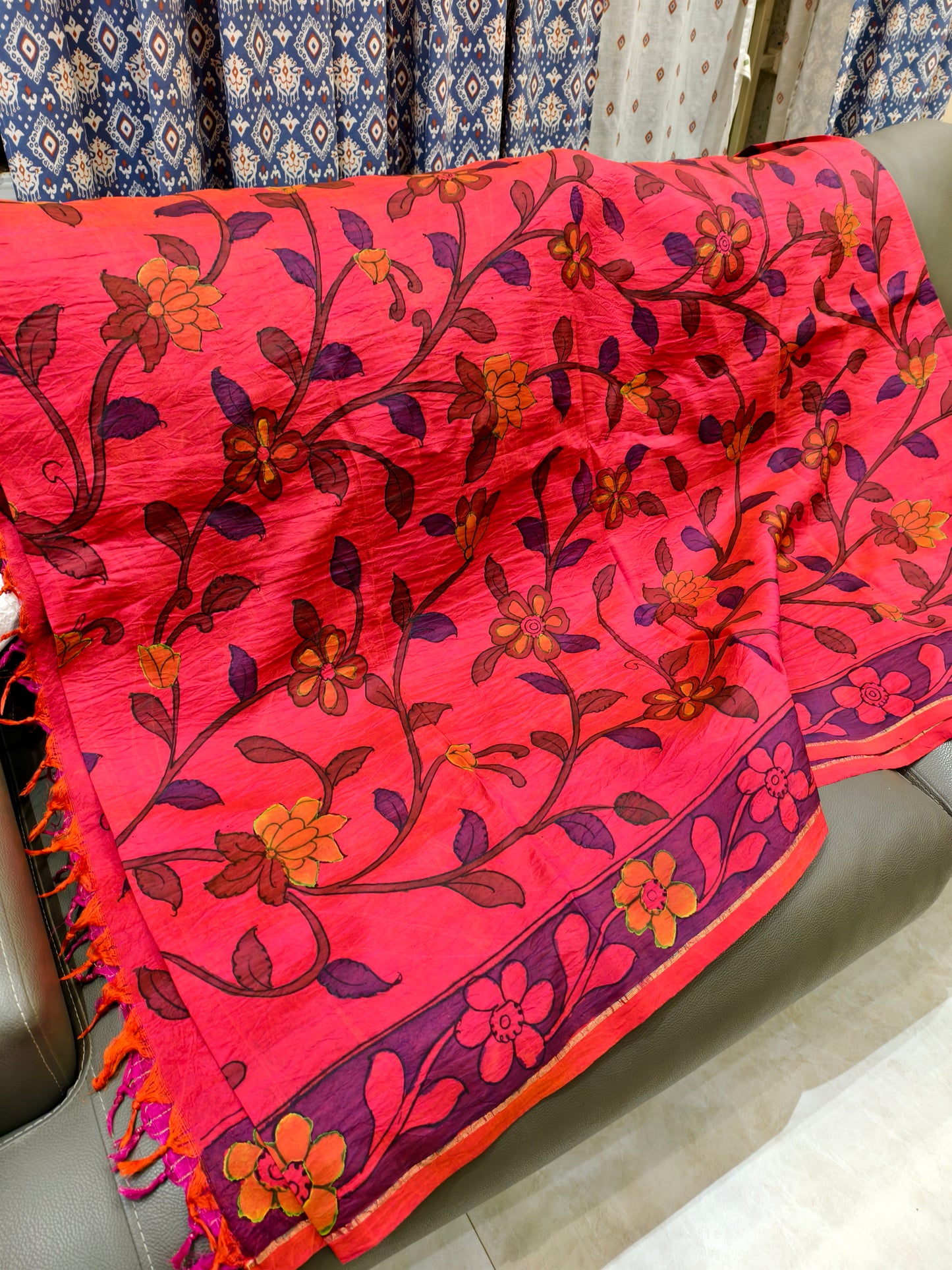 Kanchi hand painted kalamkari silk saree - Hamsa