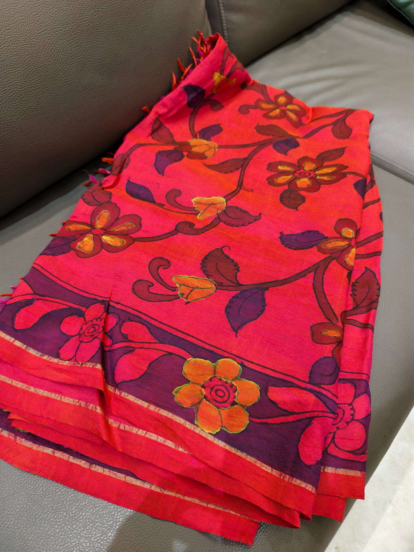 Kanchi hand painted kalamkari silk saree - Hamsa