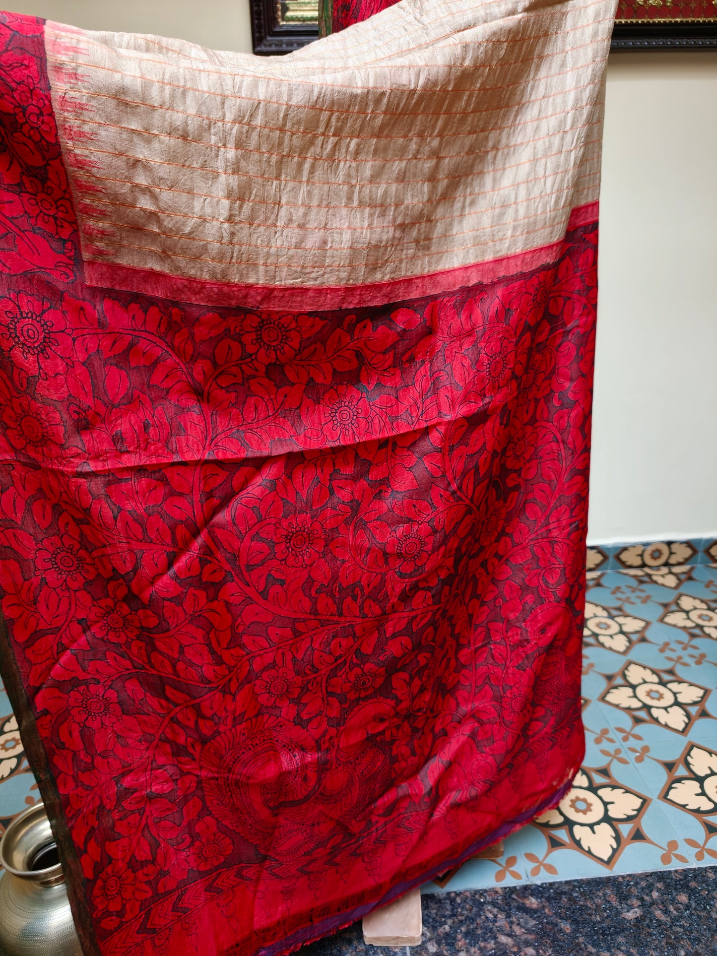 Gadwal hand painted kalamkari silk saree - Virupa