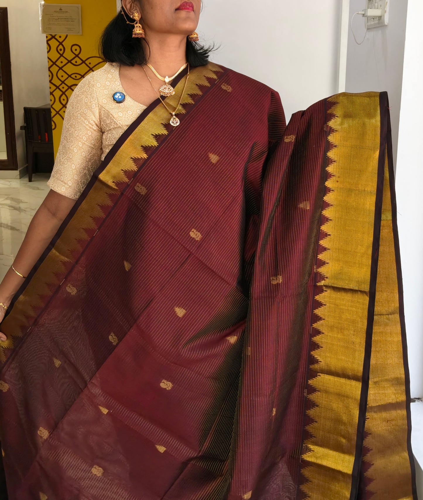 Kanchi Handloom Silk Cotton Saree -Maroon