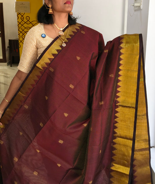 Kanchi Handloom Silk Cotton Saree -Maroon