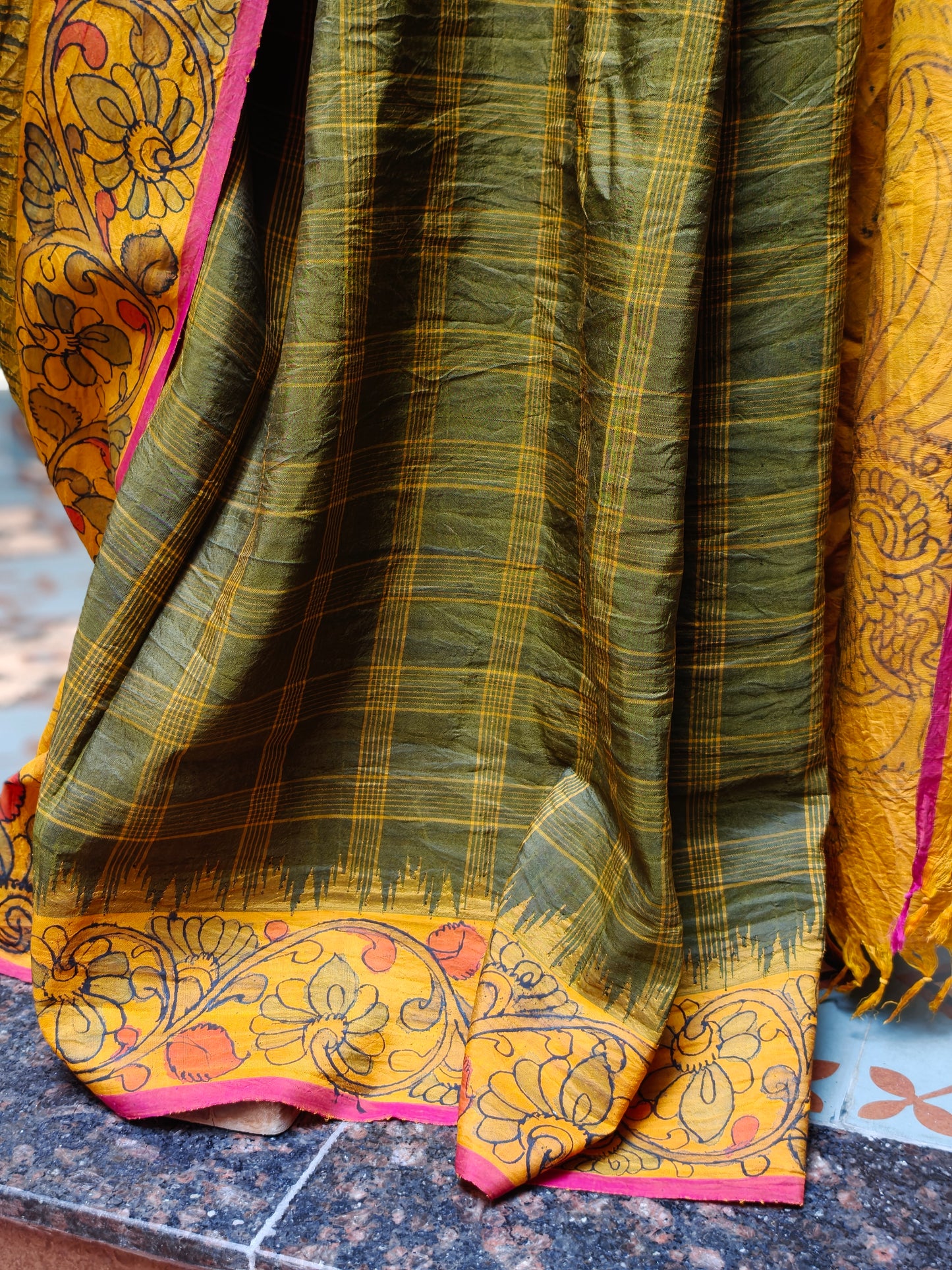 Gadwal hand painted kalamkari Silk Saree -Kamali