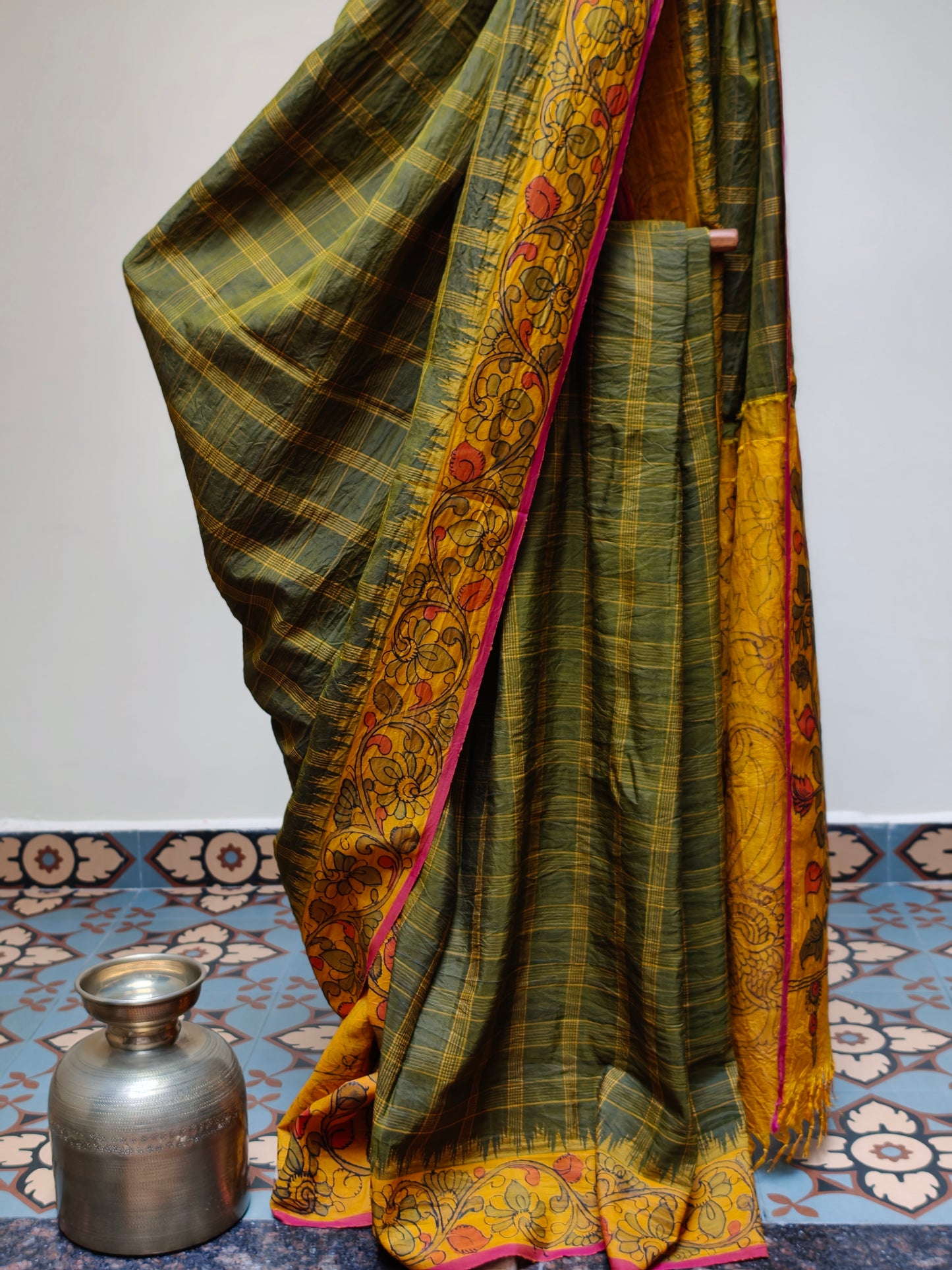 Gadwal hand painted kalamkari Silk Saree -Kamali