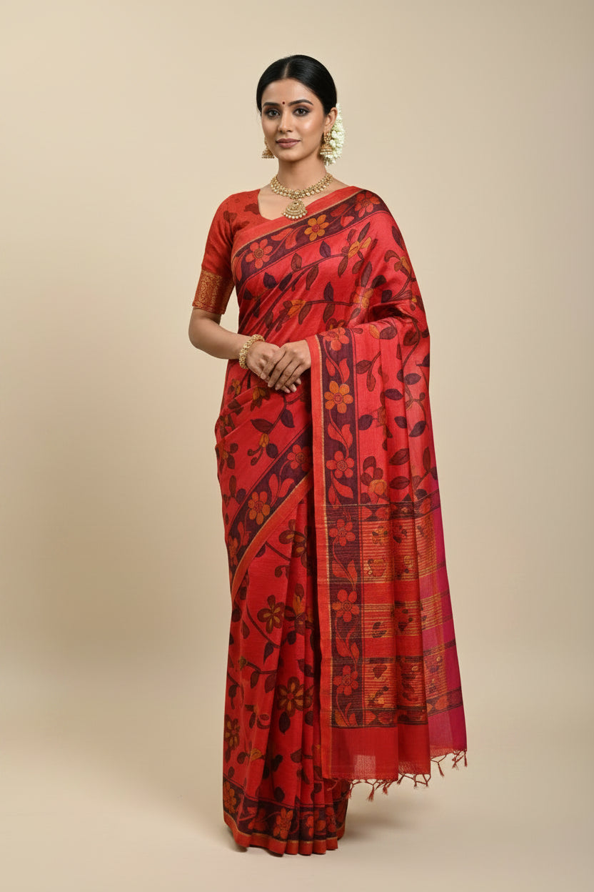 Kanchi hand painted kalamkari silk saree - Hamsa