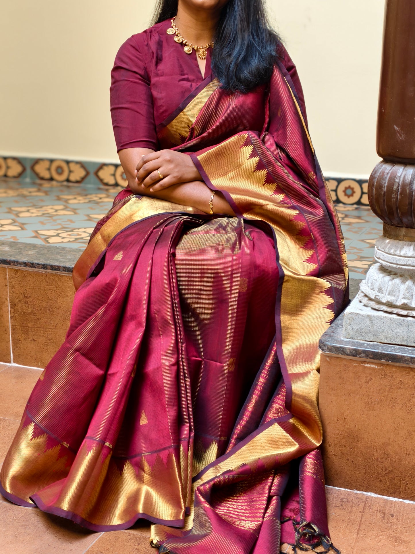 Kanchi Handloom Silk Cotton Saree PC15559 -kumkum