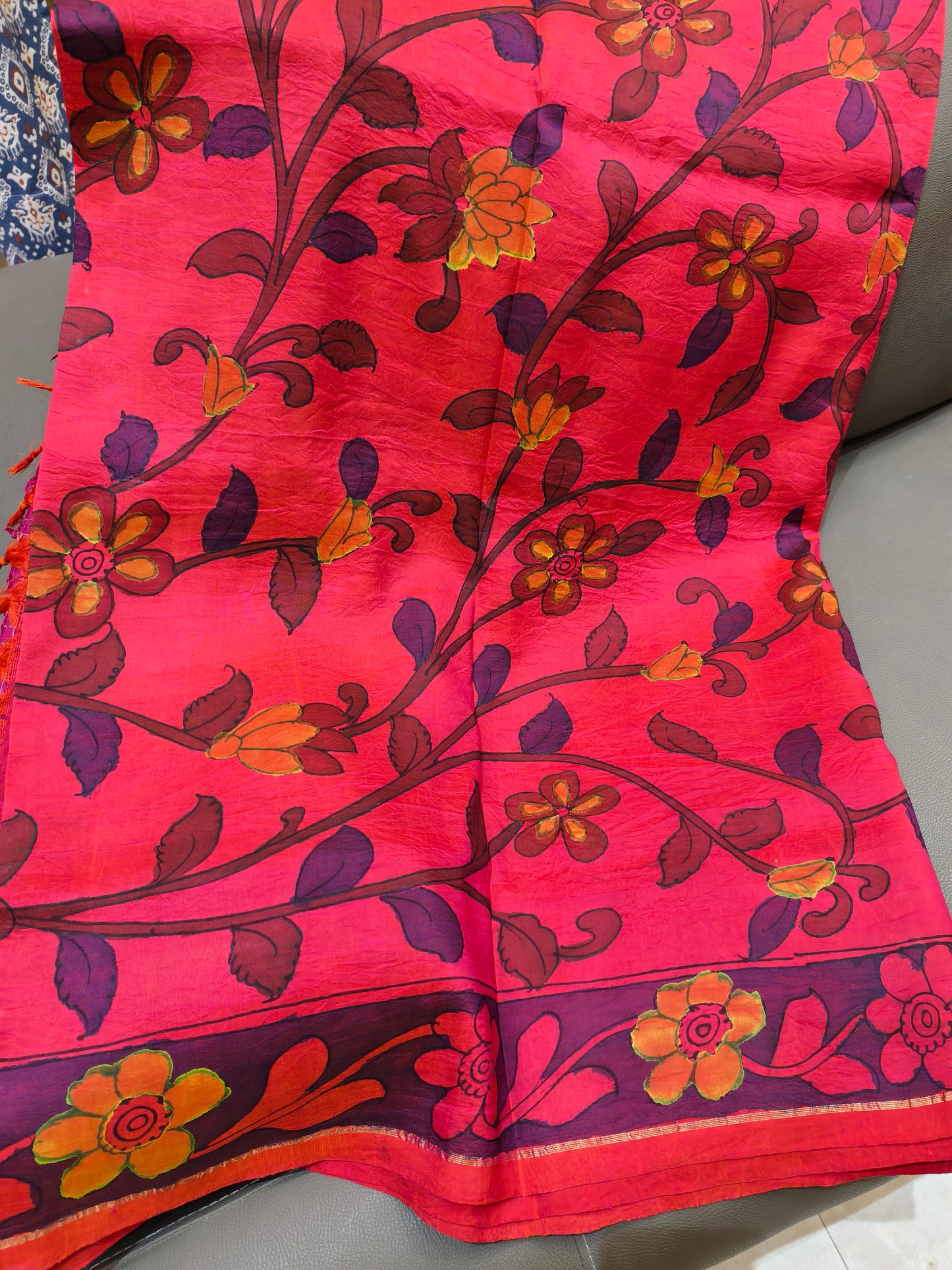 Kanchi hand painted kalamkari silk saree - Hamsa