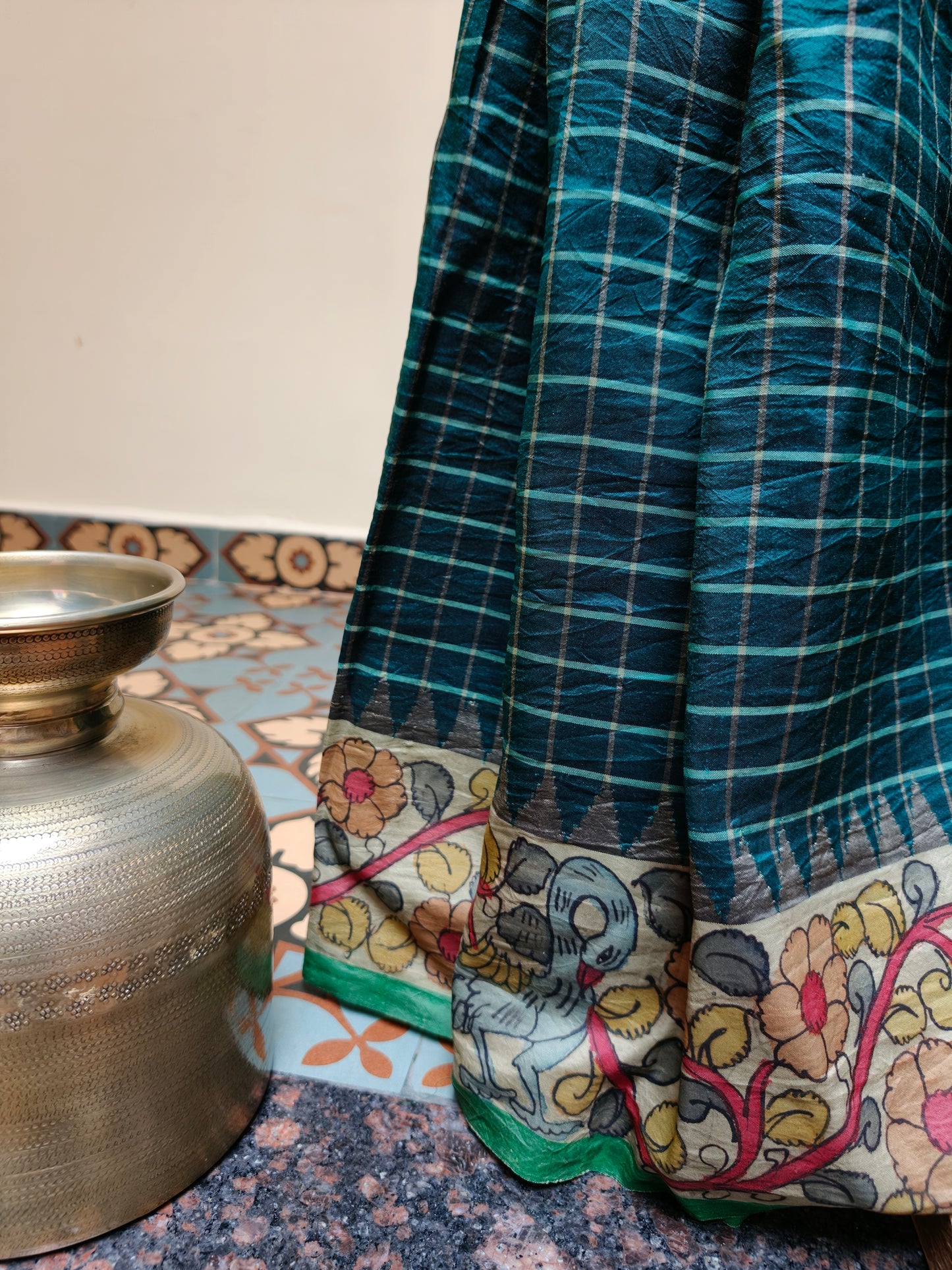 Gadwal hand painted kalamkari silk saree - Mohini