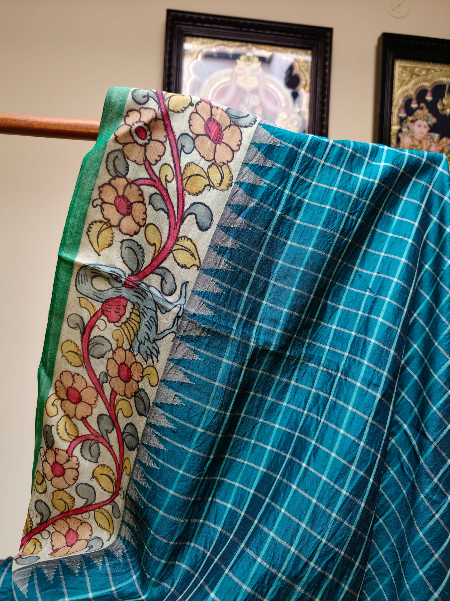 Gadwal hand painted kalamkari silk saree - Mohini