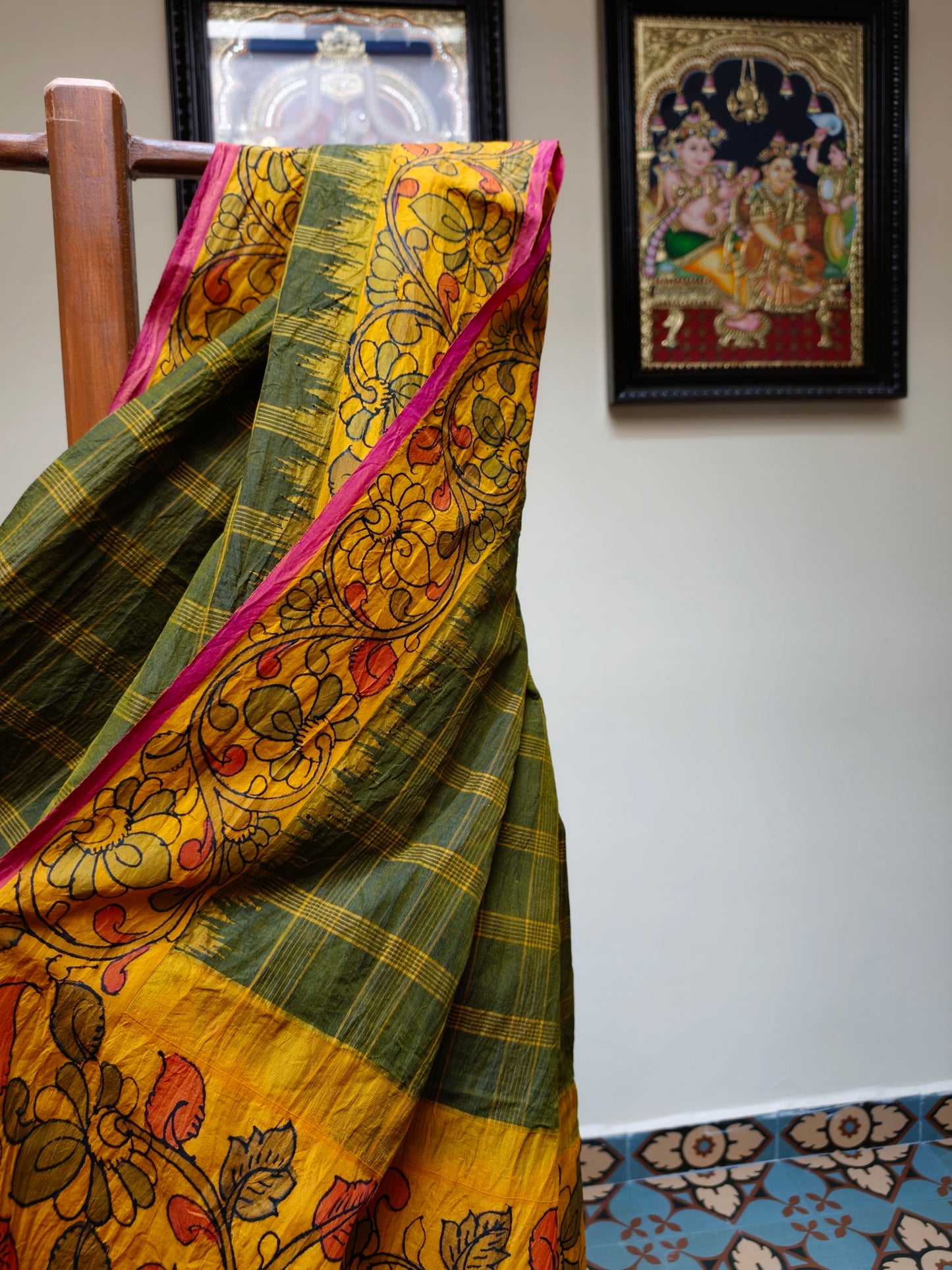 Gadwal hand painted kalamkari Silk Saree -Kamali