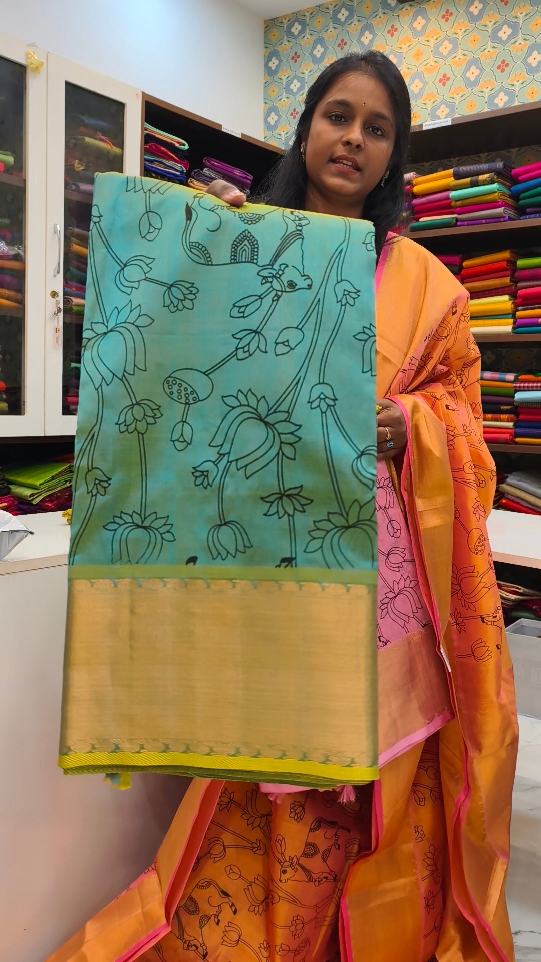 Block printed silk cotton handloom saree