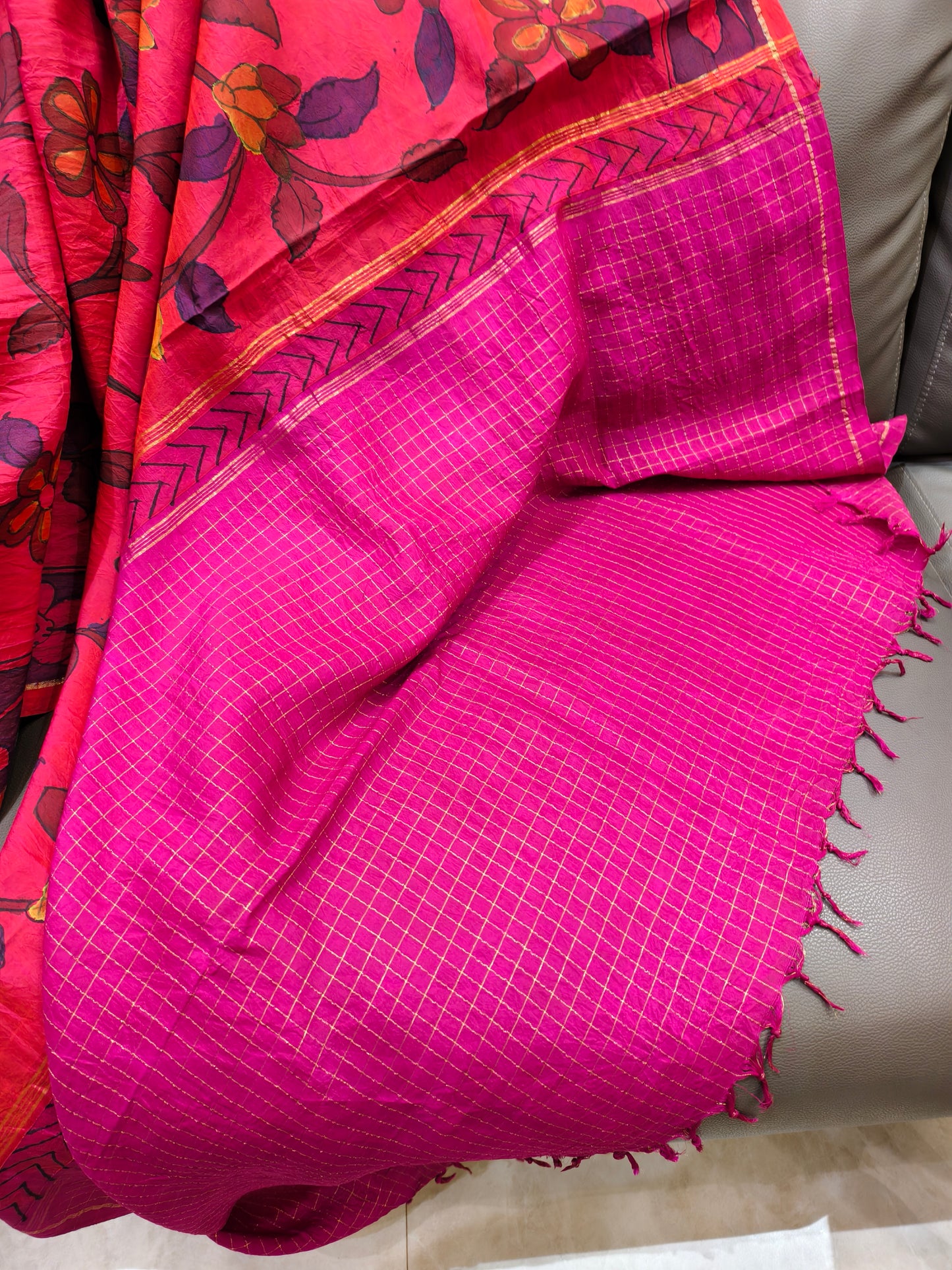 Kanchi hand painted kalamkari silk saree - Hamsa