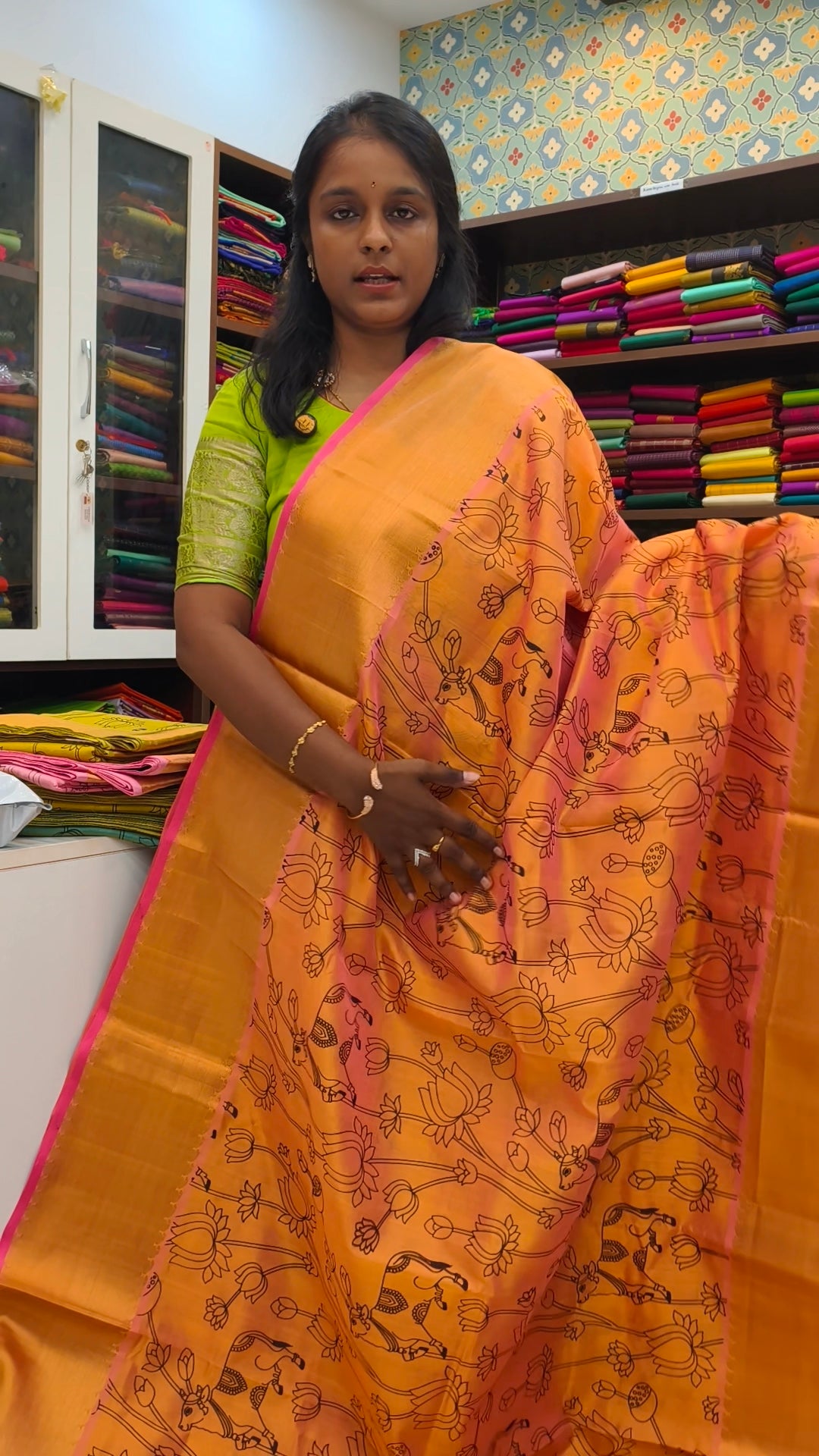 Block printed silk cotton handloom saree pc15440