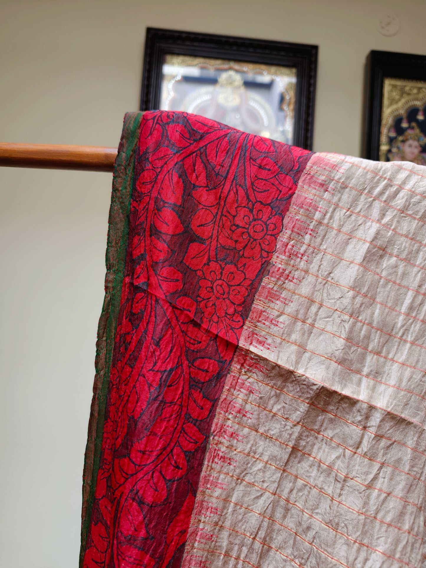 Gadwal hand painted kalamkari silk saree - Virupa