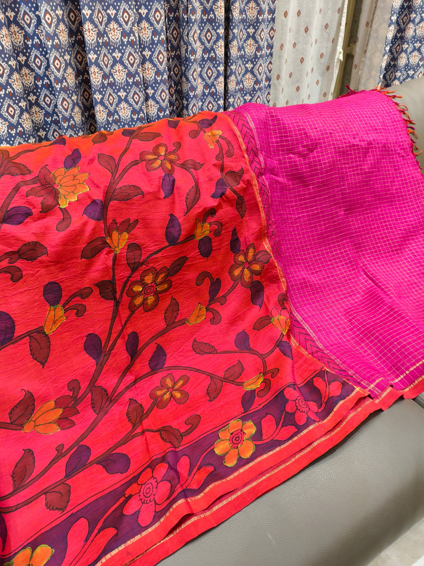 Kanchi hand painted kalamkari silk saree - Hamsa
