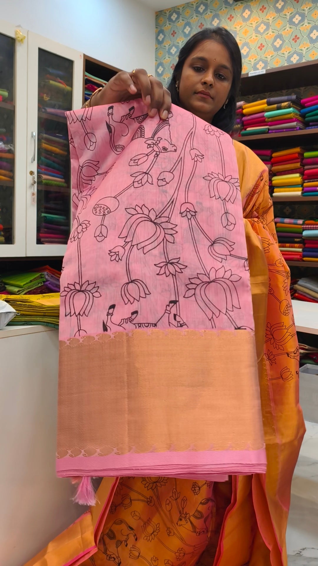 Block printed silk cotton handloom saree