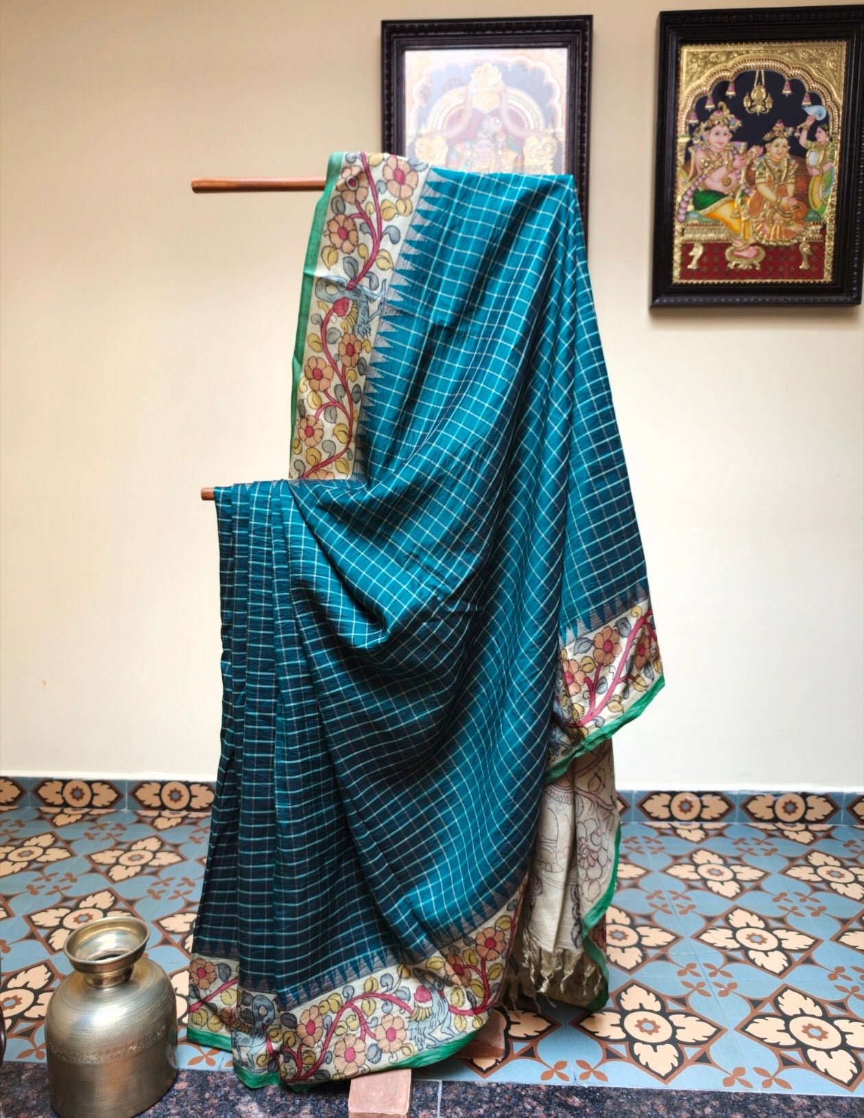 Gadwal hand painted kalamkari silk saree - Mohini