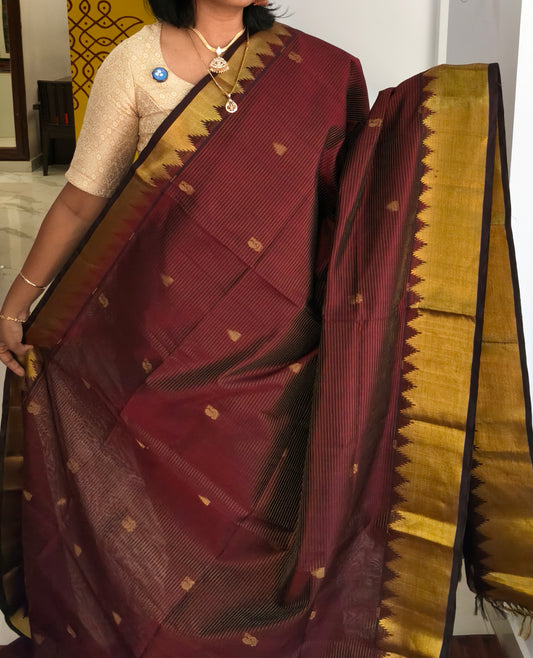 Kanchi Handloom Silk Cotton Saree -Maroon