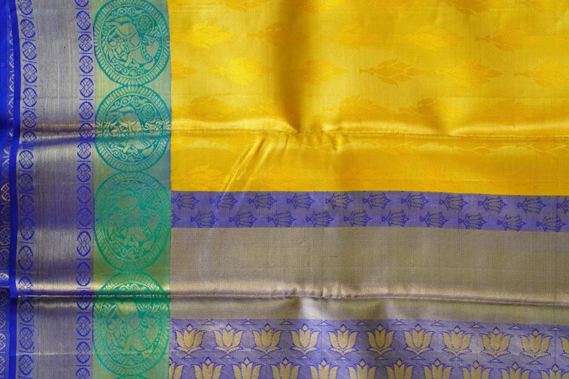 Bright Yellow Jacquard Silk Saree with Violet Zari Pallu PC6258 Parijat Collections
