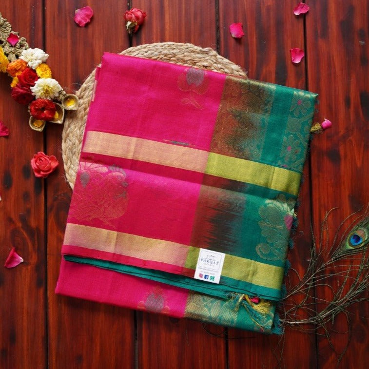 Pink Kanchi Handloom Silk Cotton Saree PC3119 freeshipping - Parijat Collections