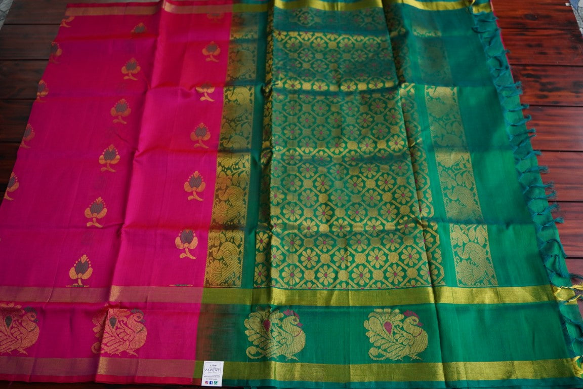 Pink Kanchi Handloom Silk Cotton Saree PC3119 freeshipping - Parijat Collections