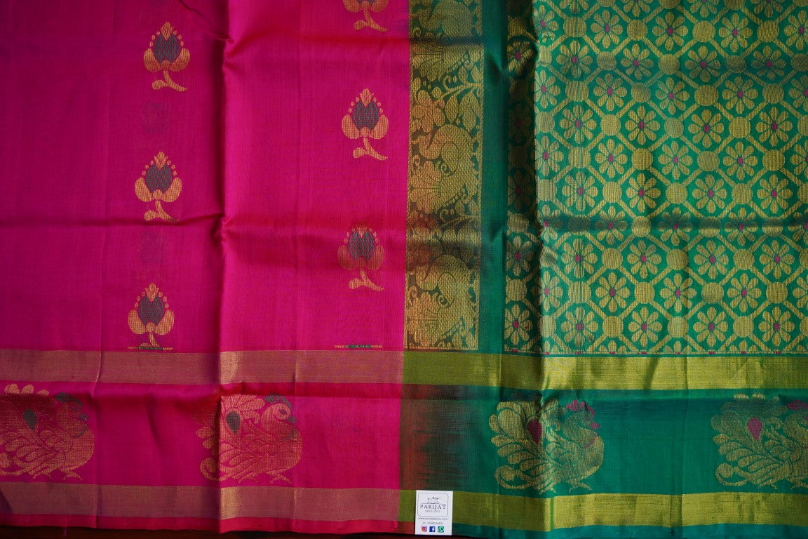 Pink Kanchi Handloom Silk Cotton Saree PC3119 freeshipping - Parijat Collections