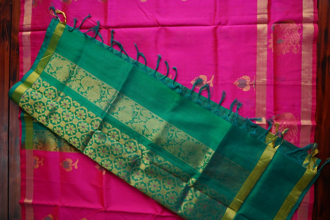 Pink Kanchi Handloom Silk Cotton Saree PC3119 freeshipping - Parijat Collections