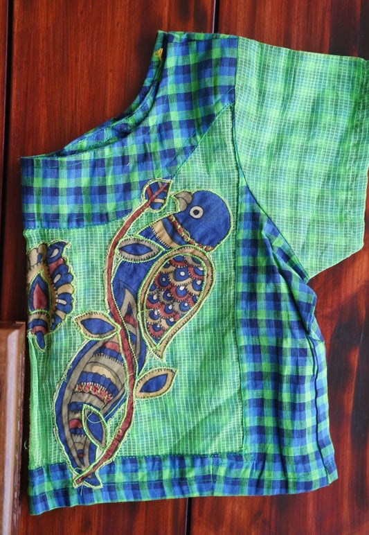 Blue Kalamkari Patch cotton Blouse PC3926 freeshipping - Parijat Collections