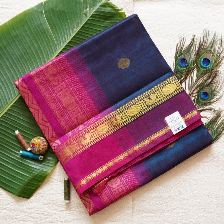 9 yards Kanchi Handloom Silk Cotton Saree PC5786 freeshipping - Parijat Collections