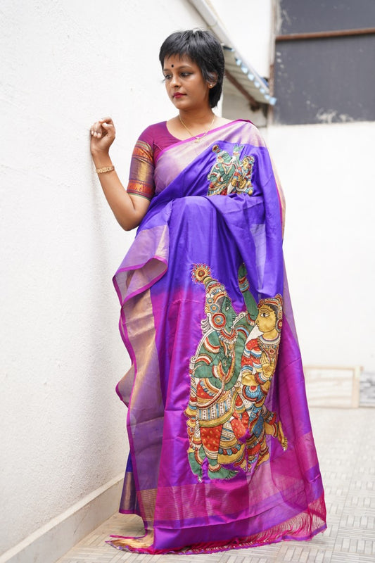 Kalamkari Patch Work on Uppada  Silk  Saree With Embroidery Design PC6398